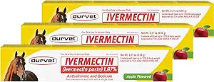 Ivermectin Paste Dewormer for Animals – 1.87% Apple Flavor – 6.08g Oral Dose – 3 Tubes