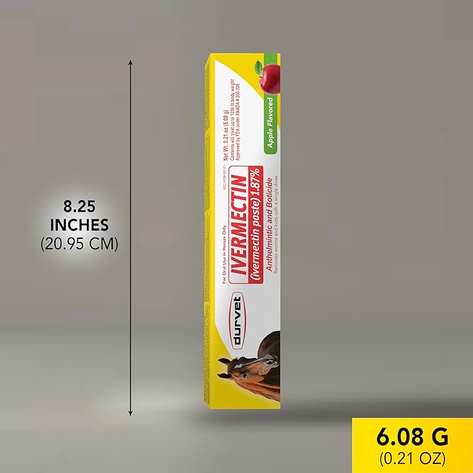 Ivermectin Paste Dewormer for Animals – 1.87% Apple Flavor – 6.08g Oral Dose – 6 Tubes