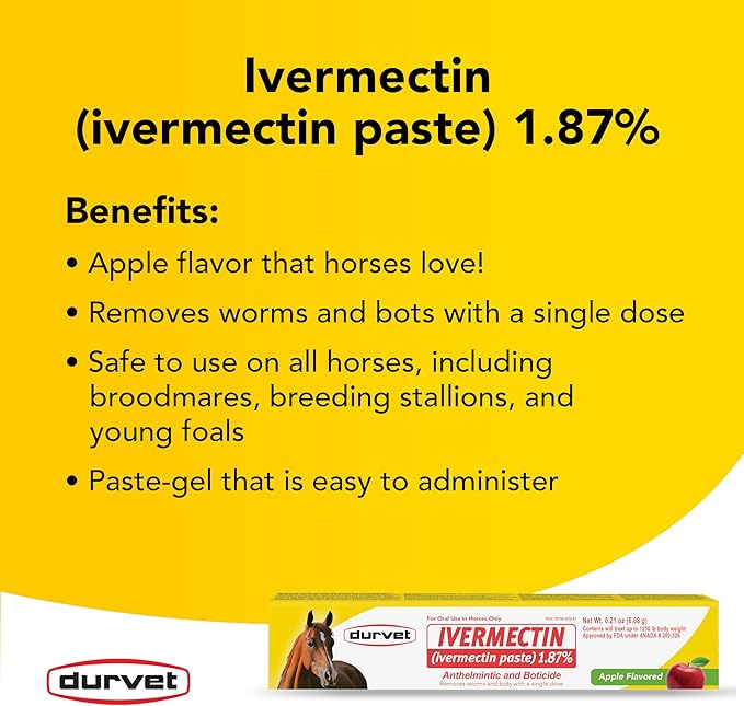 Ivermectin Paste Dewormer for Animals – 1.87% Apple Flavor – 6.08g Oral Dose – 6 Tubes