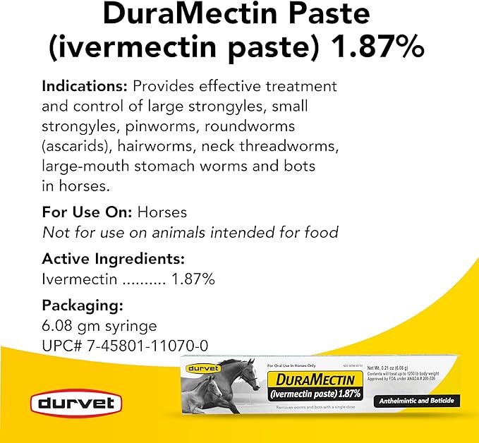 Duramectin Equine Wormer Paste for Animals – Oral Dewormer – 3 Tubes