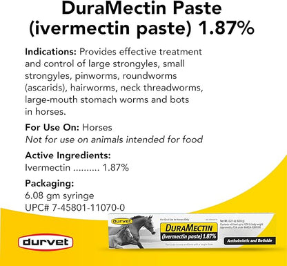Duramectin Equine Wormer Paste for Animals – Oral Dewormer – 3 Tubes