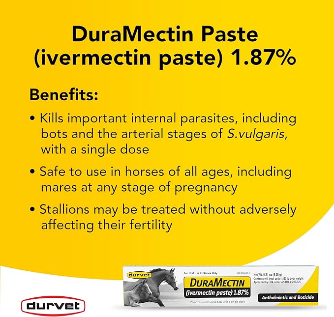 Duramectin Equine Wormer Paste for Animals – Oral Dewormer – 3 Tubes