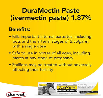 Duramectin Equine Wormer Paste for Animals – Oral Dewormer – 3 Tubes