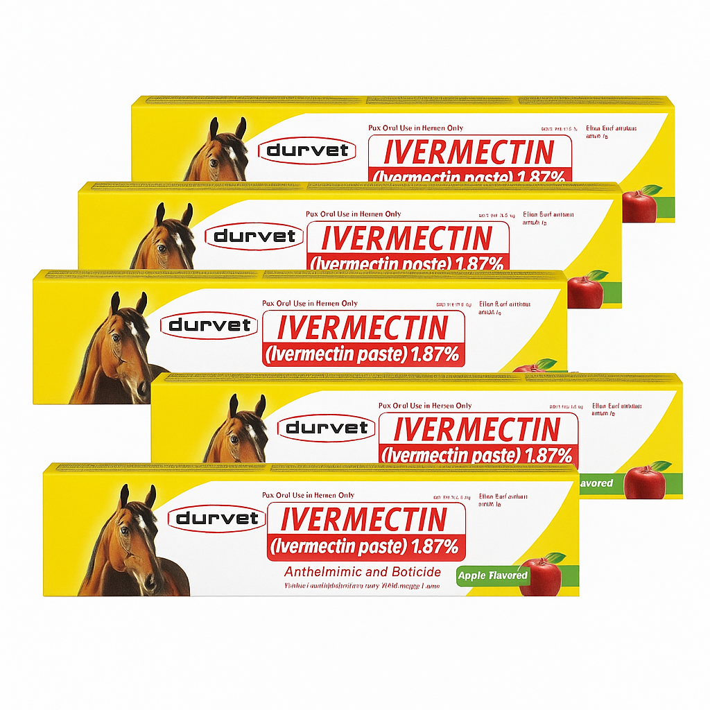 Ivermectin Paste Dewormer for Animals – 1.87% Apple Flavor – 6.08g Oral Dose – 6 Tubes