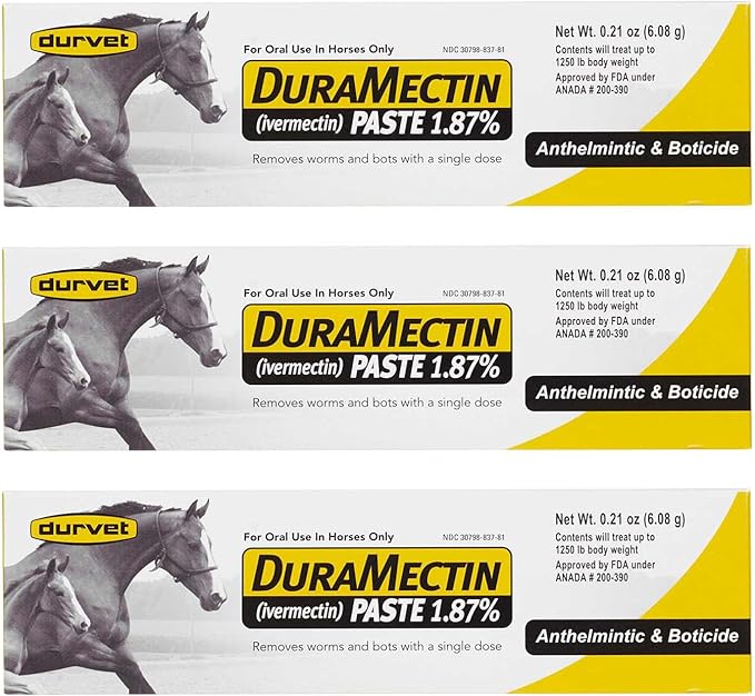 Duramectin Equine Wormer Paste for Animals – Oral Dewormer – 3 Tubes