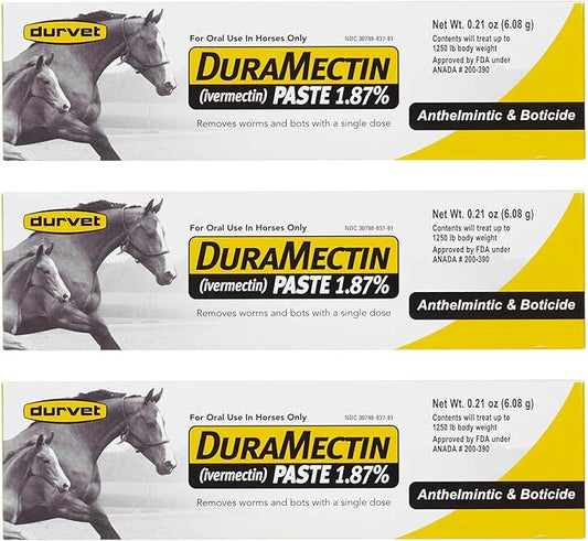 Duramectin Equine Wormer Paste for Animals – Oral Dewormer – 3 Tubes